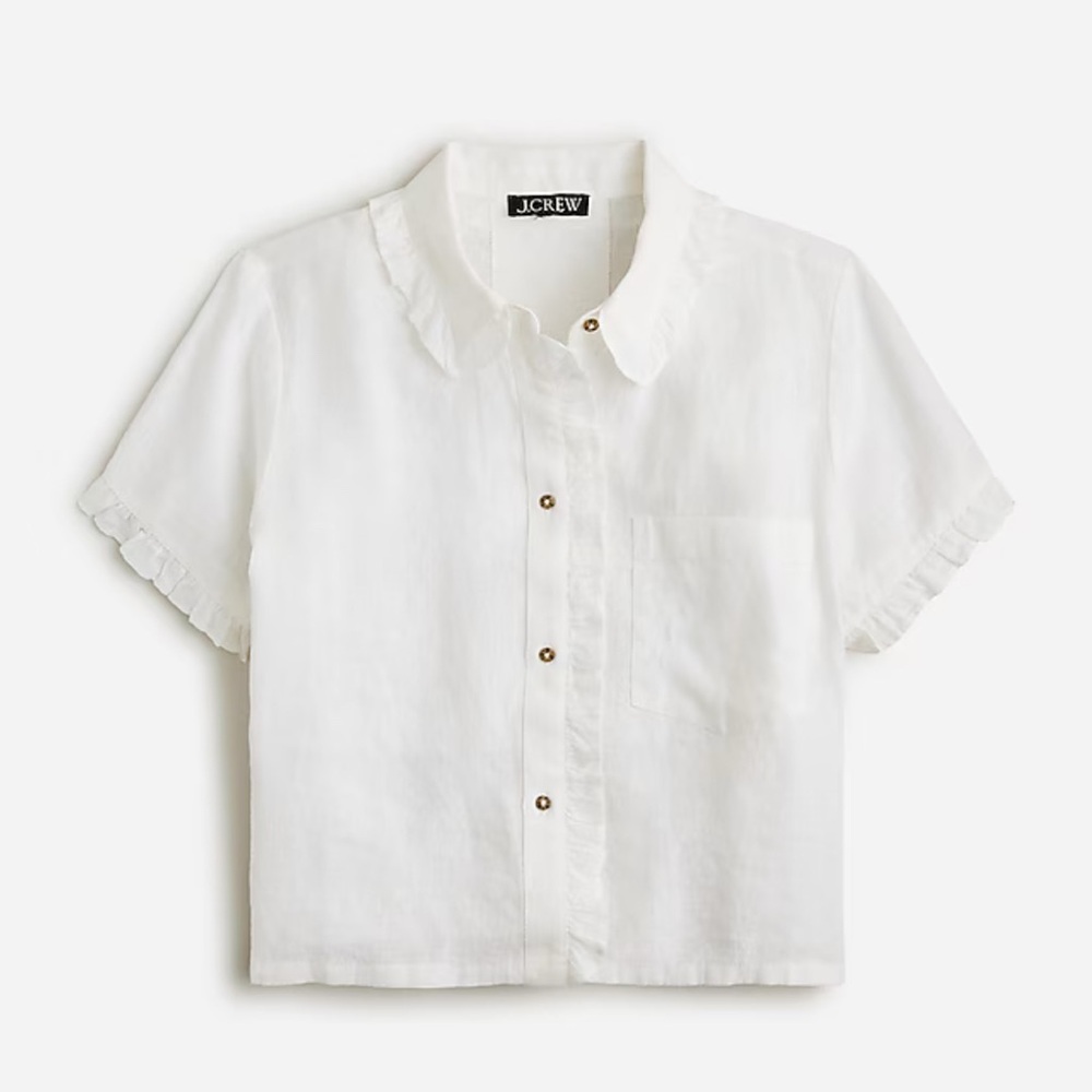 J. Crew Ruffle-trim button-up shirt in linen